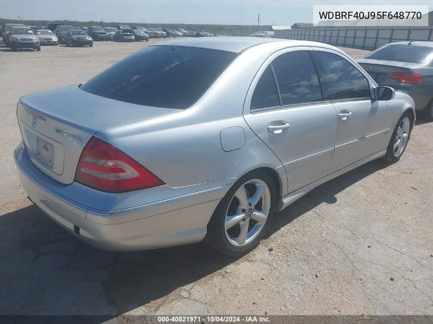 2005 Mercedes-Benz C 230 Kompressor Sport VIN: WDBRF40J95F648770 Lot: 40521971