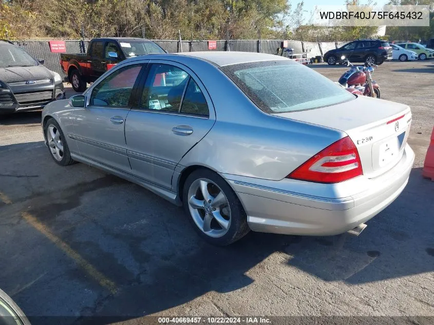 2005 Mercedes-Benz C 230 Kompressor Sport VIN: WDBRF40J75F645432 Lot: 40669457