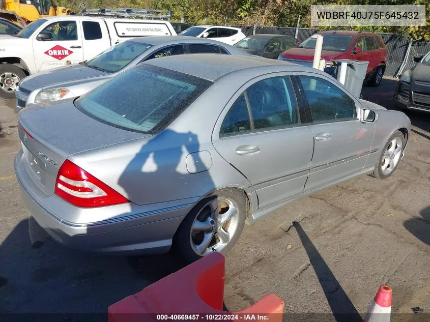 2005 Mercedes-Benz C 230 Kompressor Sport VIN: WDBRF40J75F645432 Lot: 40669457