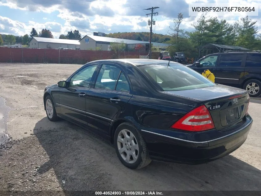 2006 Mercedes-Benz C 280 Luxury 4Matic VIN: WDBRF92H76F780564 Lot: 40524903