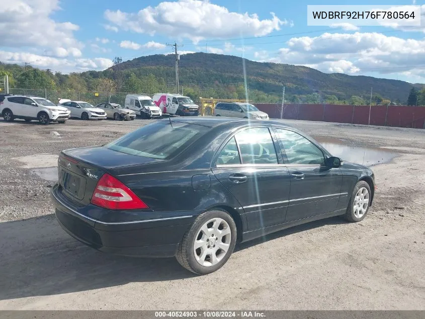 2006 Mercedes-Benz C 280 Luxury 4Matic VIN: WDBRF92H76F780564 Lot: 40524903