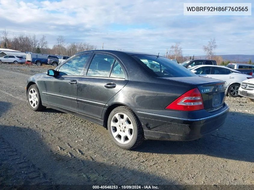 2006 Mercedes-Benz C 280 Luxury 4Matic VIN: WDBRF92H86F760565 Lot: 40548253