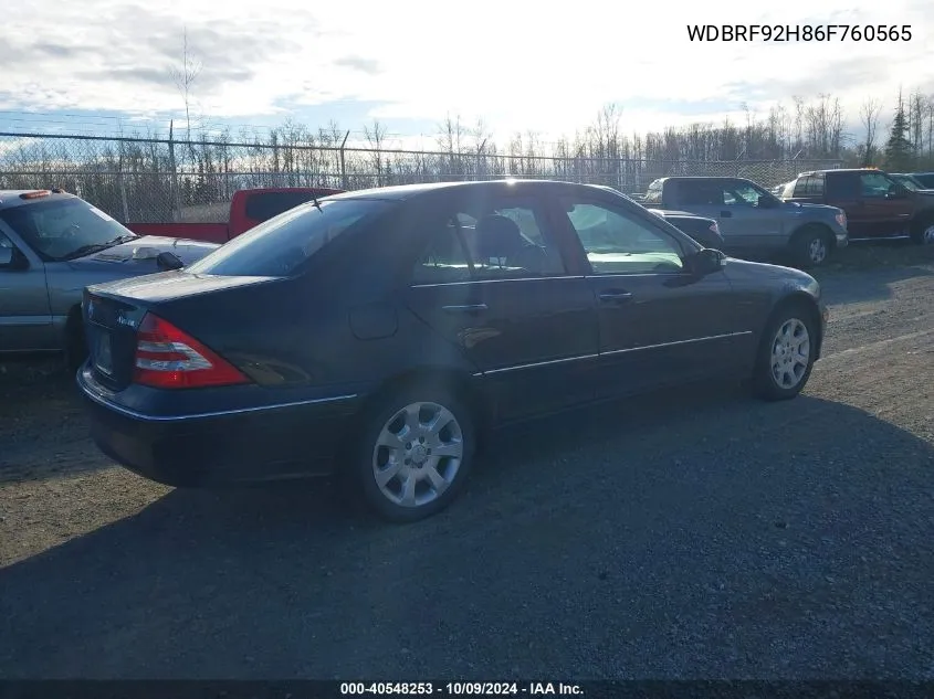 2006 Mercedes-Benz C 280 Luxury 4Matic VIN: WDBRF92H86F760565 Lot: 40548253