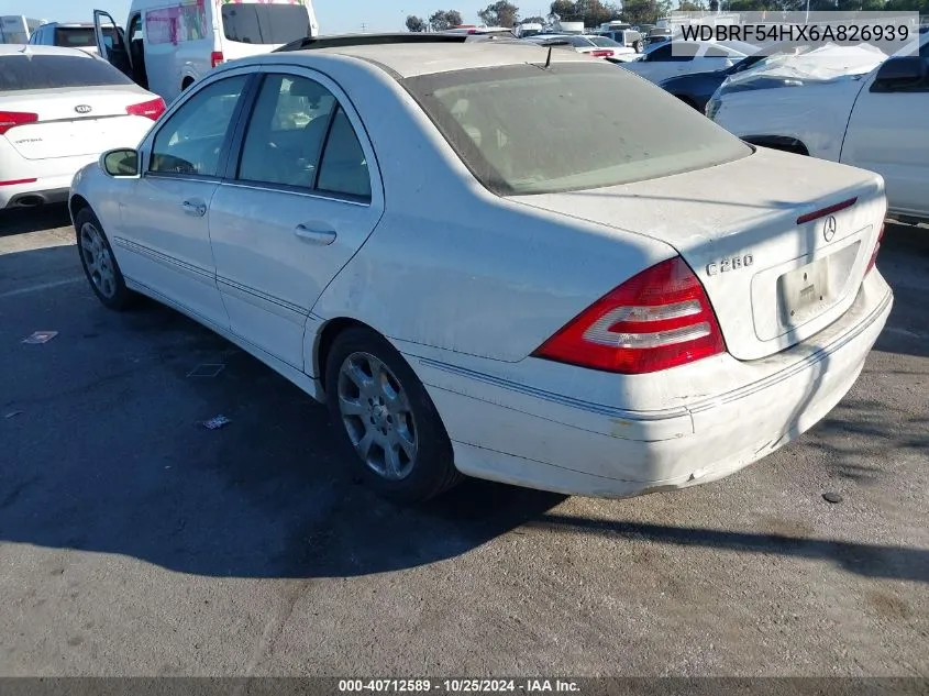 2006 Mercedes-Benz C 280 Luxury VIN: WDBRF54HX6A826939 Lot: 40712589