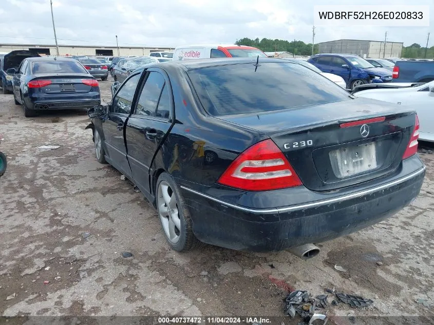 2006 Mercedes-Benz C 230 Sport VIN: WDBRF52H26E020833 Lot: 40737472