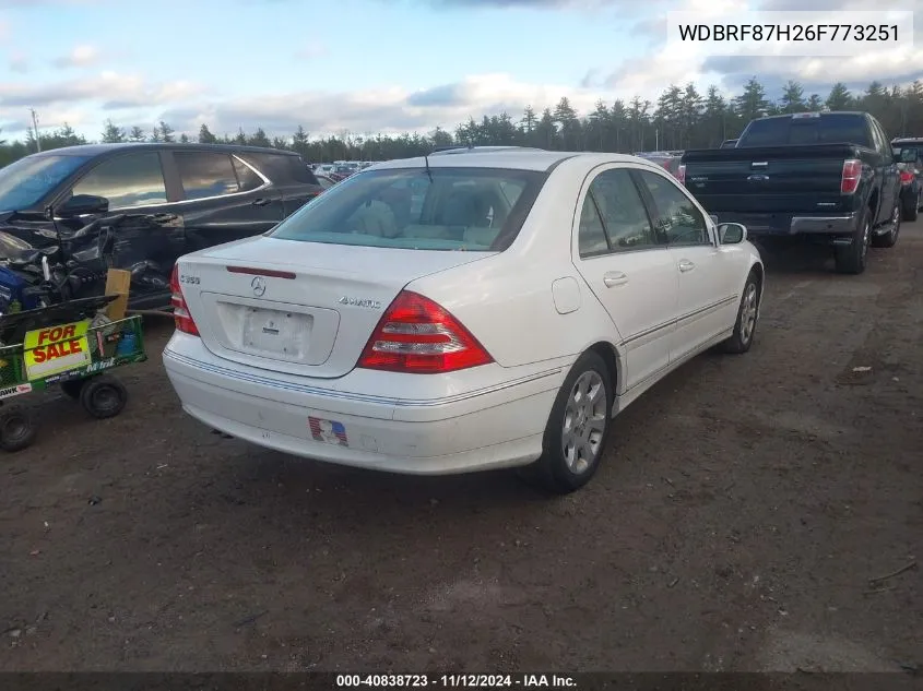 2006 Mercedes-Benz C 350 Luxury 4Matic VIN: WDBRF87H26F773251 Lot: 40838723