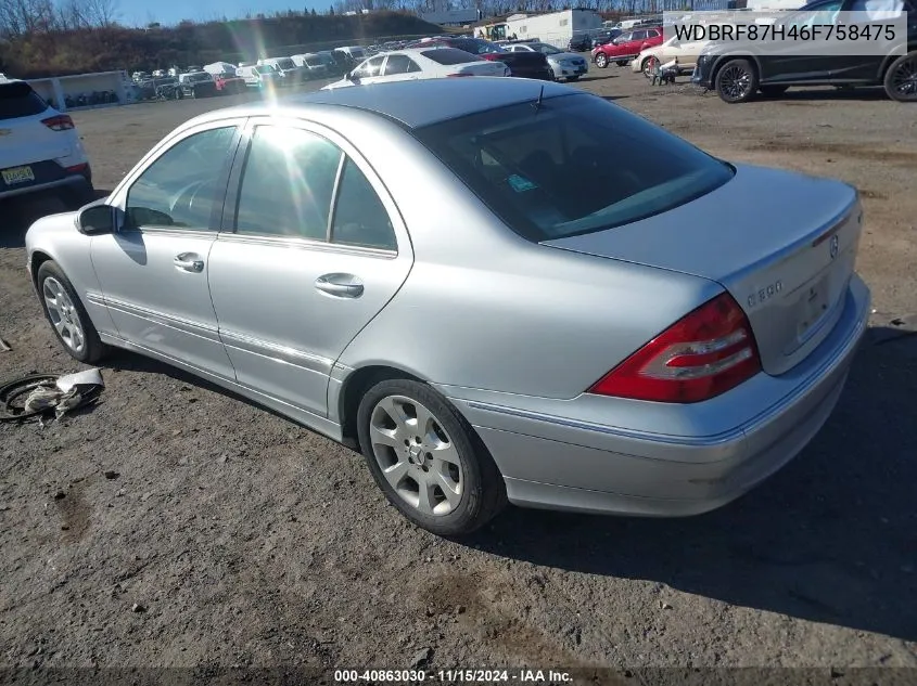 2006 Mercedes-Benz C 350 Luxury 4Matic VIN: WDBRF87H46F758475 Lot: 40863030