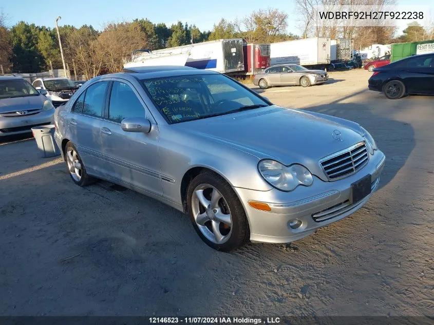 2007 Mercedes-Benz C-Class VIN: WDBRF92H27F922238 Lot: 12146523