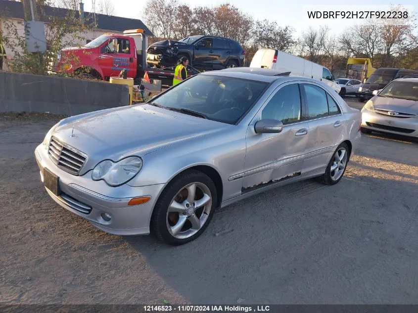 2007 Mercedes-Benz C-Class VIN: WDBRF92H27F922238 Lot: 12146523