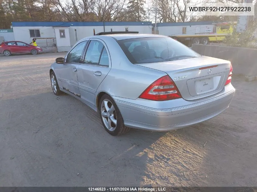 2007 Mercedes-Benz C-Class VIN: WDBRF92H27F922238 Lot: 12146523