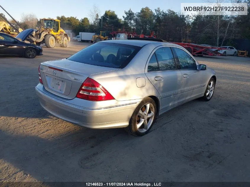 2007 Mercedes-Benz C-Class VIN: WDBRF92H27F922238 Lot: 12146523