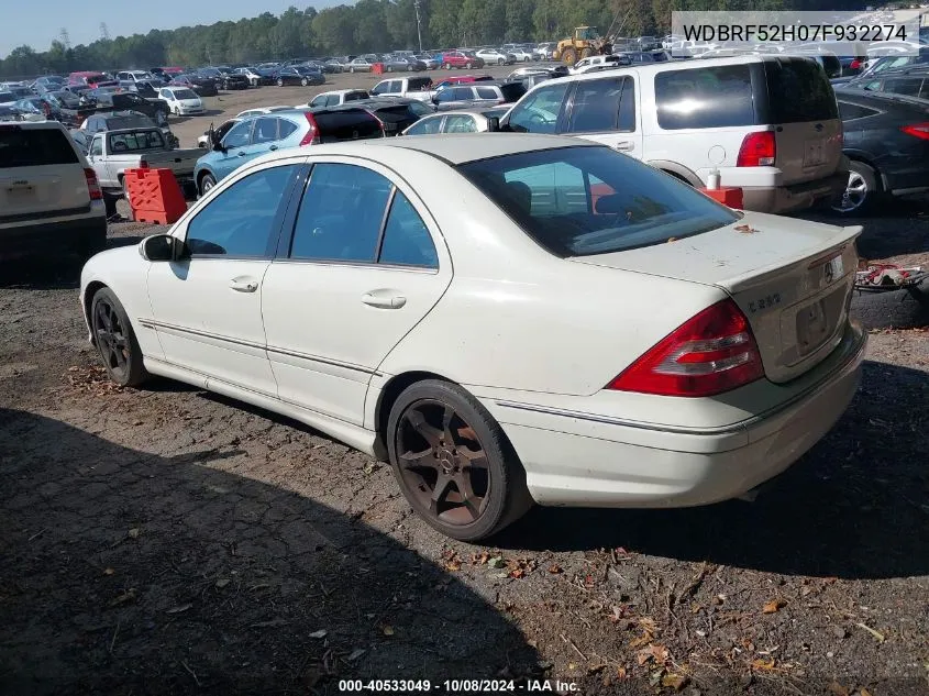 2007 Mercedes-Benz C 230 Sport VIN: WDBRF52H07F932274 Lot: 40533049