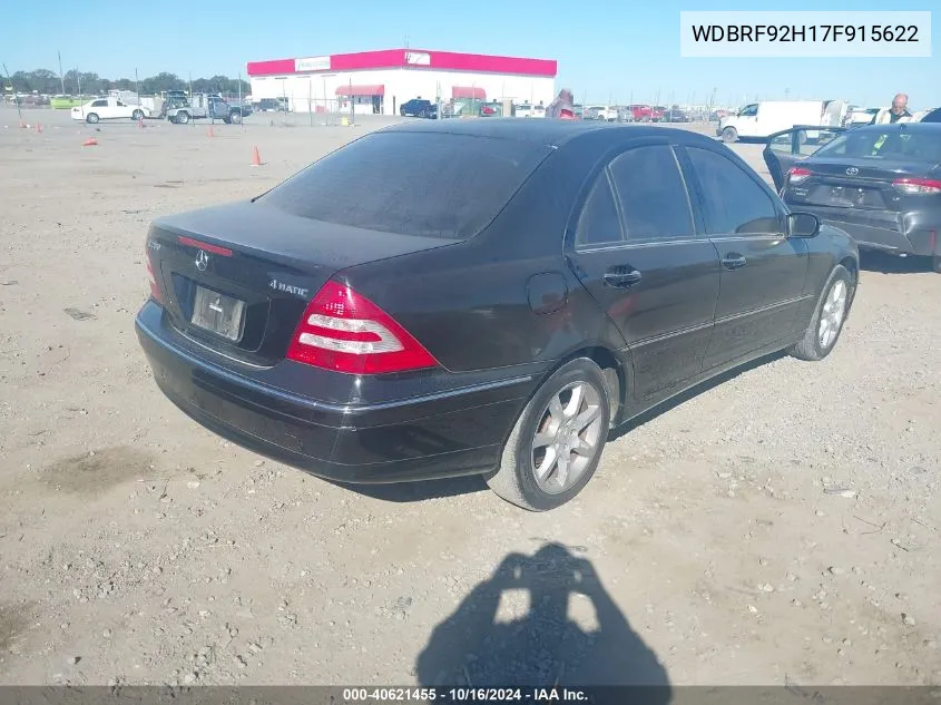 2007 Mercedes-Benz C 280 Luxury 4Matic VIN: WDBRF92H17F915622 Lot: 40621455