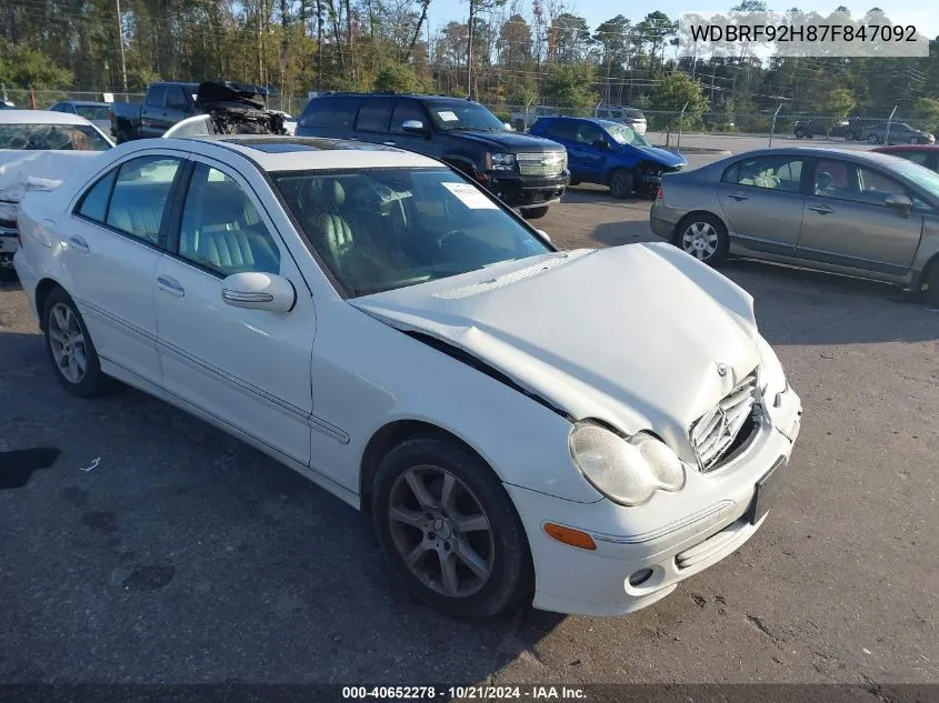 2007 Mercedes-Benz C 280 280 4Matic VIN: WDBRF92H87F847092 Lot: 40652278