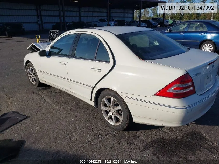 2007 Mercedes-Benz C 280 280 4Matic VIN: WDBRF92H87F847092 Lot: 40652278