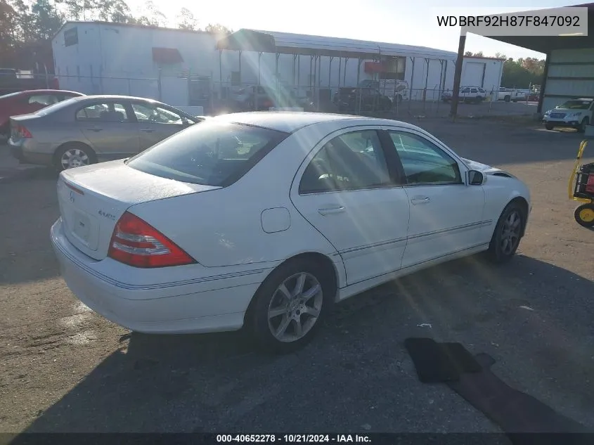 2007 Mercedes-Benz C 280 280 4Matic VIN: WDBRF92H87F847092 Lot: 40652278