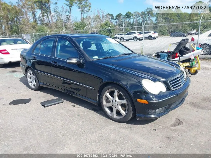 2007 Mercedes-Benz C 230 Sport VIN: WDBRF52H77A927022 Lot: 40752593