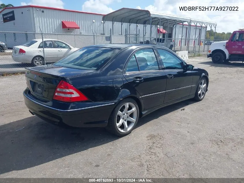 2007 Mercedes-Benz C 230 Sport VIN: WDBRF52H77A927022 Lot: 40752593