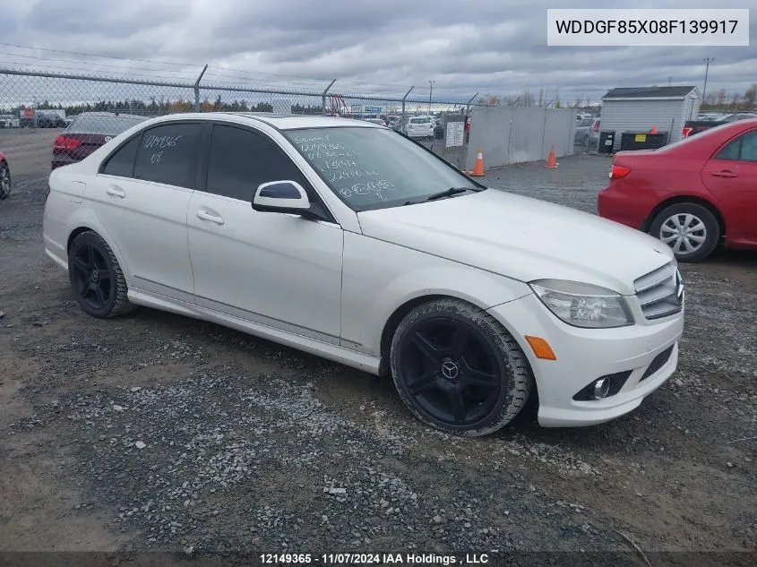 2008 Mercedes-Benz C-Class VIN: WDDGF85X08F139917 Lot: 12149365