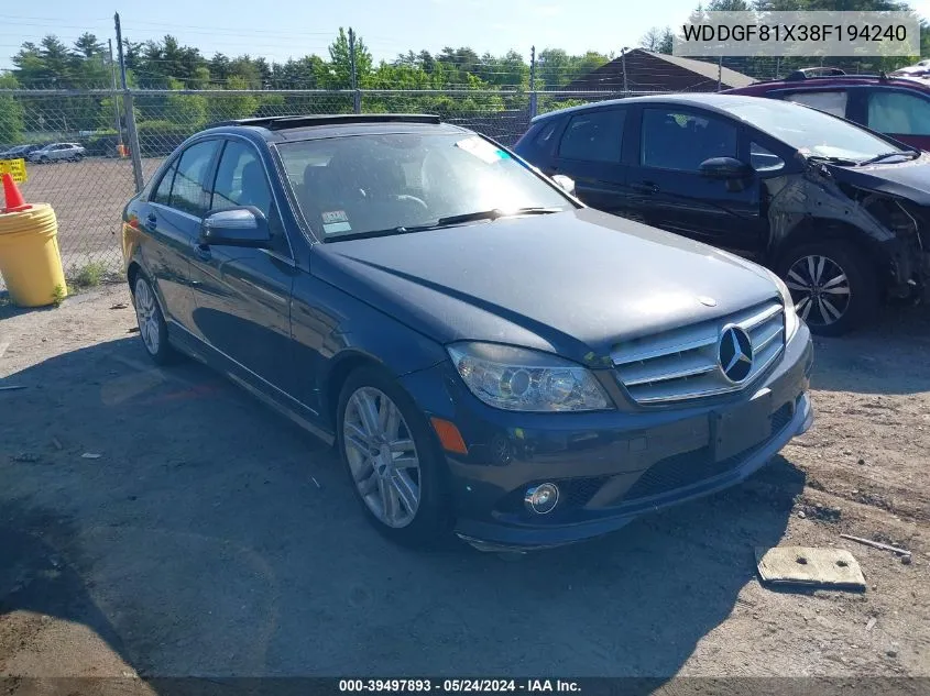 2008 Mercedes-Benz C 300 Luxury 4Matic/Sport 4Matic VIN: WDDGF81X38F194240 Lot: 39497893