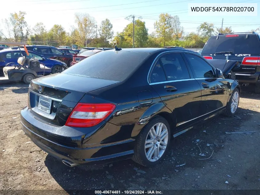 2008 Mercedes-Benz C 300 Luxury/Sport VIN: WDDGF54X78R020700 Lot: 40674481