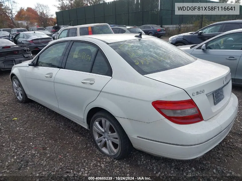 2008 Mercedes-Benz C 300 Luxury 4Matic/Sport 4Matic VIN: WDDGF81X58F116641 Lot: 40685239