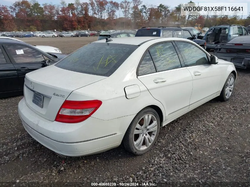 2008 Mercedes-Benz C 300 Luxury 4Matic/Sport 4Matic VIN: WDDGF81X58F116641 Lot: 40685239