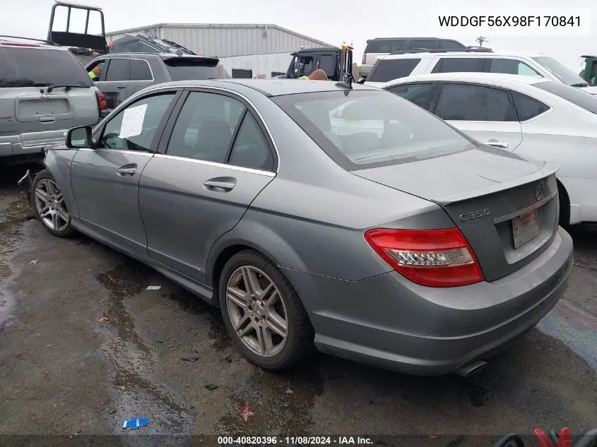 2008 Mercedes-Benz C 350 Sport VIN: WDDGF56X98F170841 Lot: 40820396