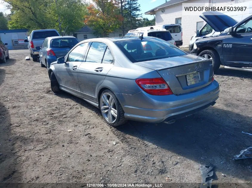 2010 Mercedes-Benz C-Class VIN: WDDGF8HB4AF503987 Lot: 12107006