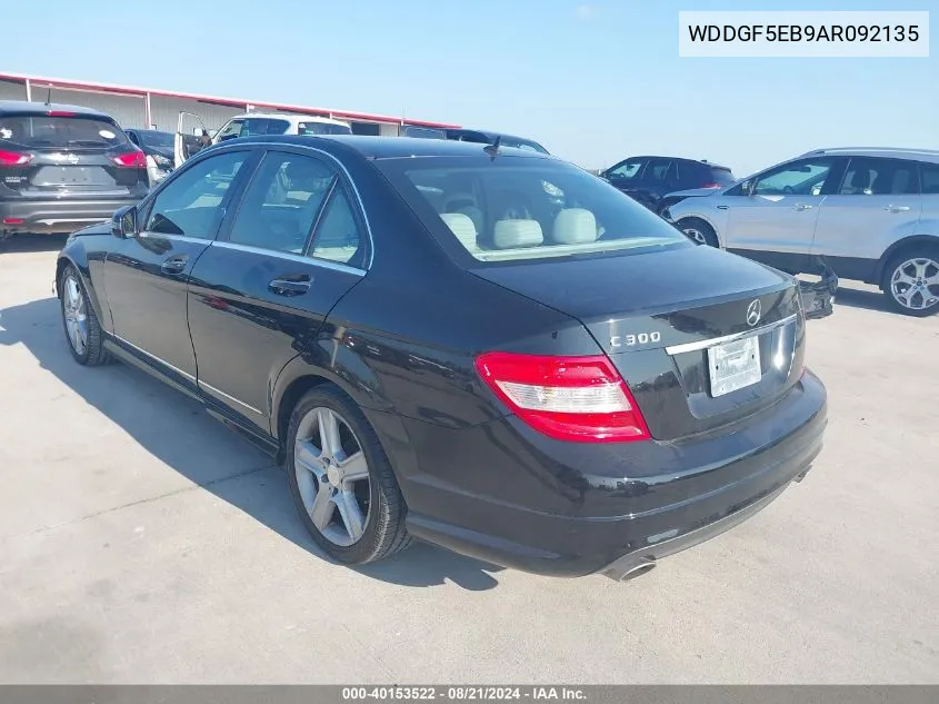 2010 Mercedes-Benz C 300 VIN: WDDGF5EB9AR092135 Lot: 40153522