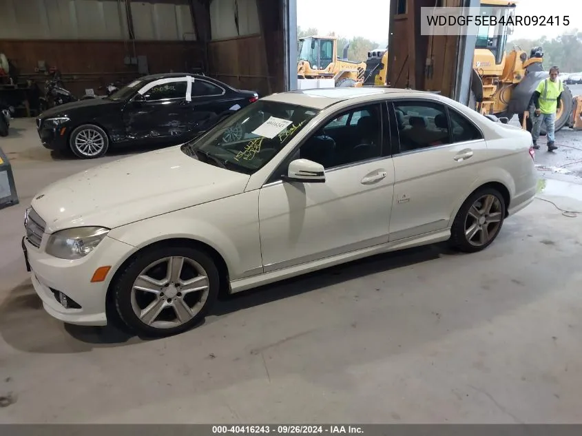 2010 Mercedes-Benz C 300 VIN: WDDGF5EB4AR092415 Lot: 40416243