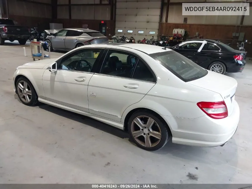 2010 Mercedes-Benz C 300 VIN: WDDGF5EB4AR092415 Lot: 40416243