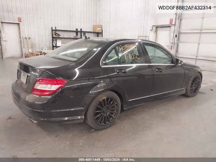 2010 Mercedes-Benz C 300 Luxury 4Matic/Sport 4Matic VIN: WDDGF8BB2AF432314 Lot: 40511449