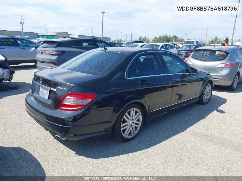 2011 Mercedes-Benz C-Class VIN: WDDGF8BB7BA518796 Lot: 12075942