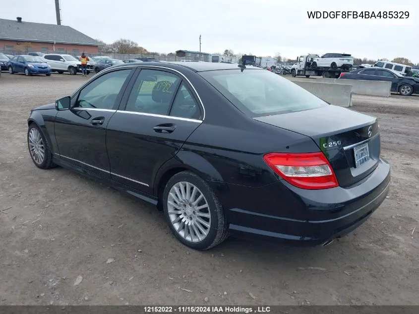 2011 Mercedes-Benz C-Class VIN: WDDGF8FB4BA485329 Lot: 12152022