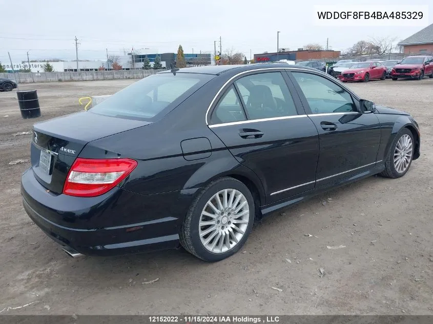 2011 Mercedes-Benz C-Class VIN: WDDGF8FB4BA485329 Lot: 12152022