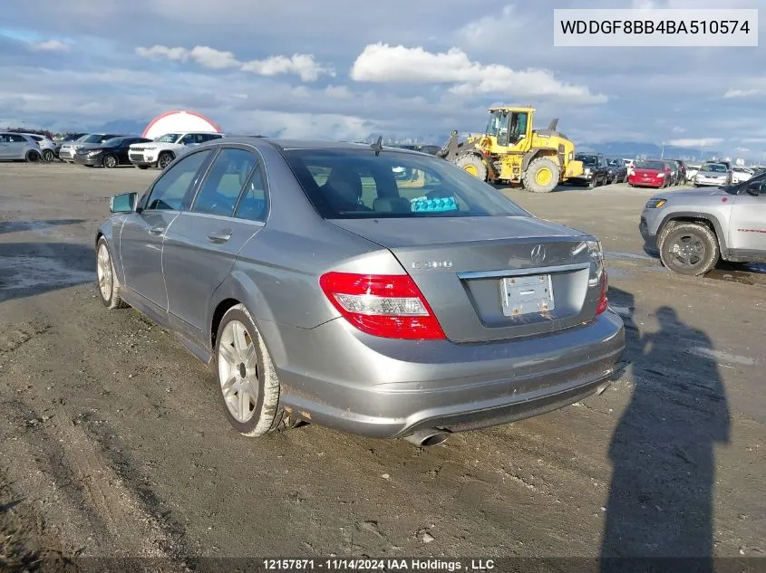 2011 Mercedes-Benz C 300 4Matic VIN: WDDGF8BB4BA510574 Lot: 12157871