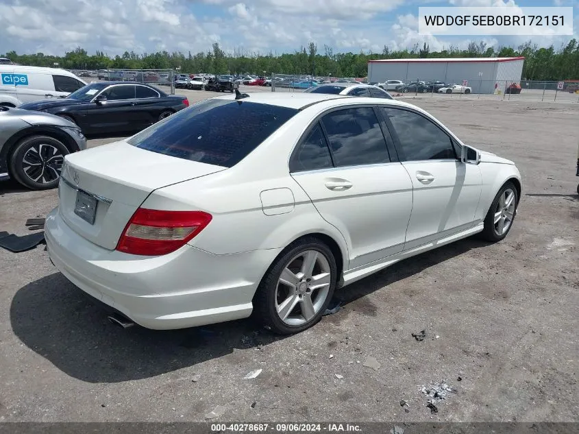 2011 Mercedes-Benz C 300 Luxury/Sport VIN: WDDGF5EB0BR172151 Lot: 40278687