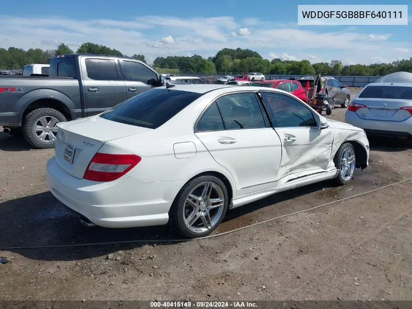 2011 Mercedes-Benz C 350 Sport VIN: WDDGF5GB8BF640111 Lot: 40415149