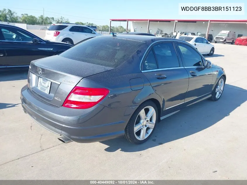 2011 Mercedes-Benz C 300 4Matic VIN: WDDGF8BB3BR151123 Lot: 40449092