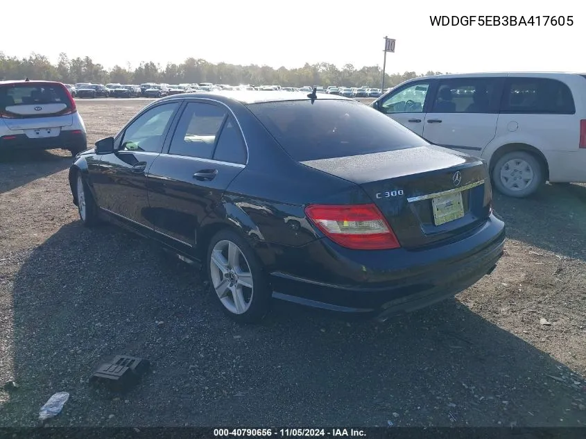 2011 Mercedes-Benz C 300 Luxury/Sport VIN: WDDGF5EB3BA417605 Lot: 40790656