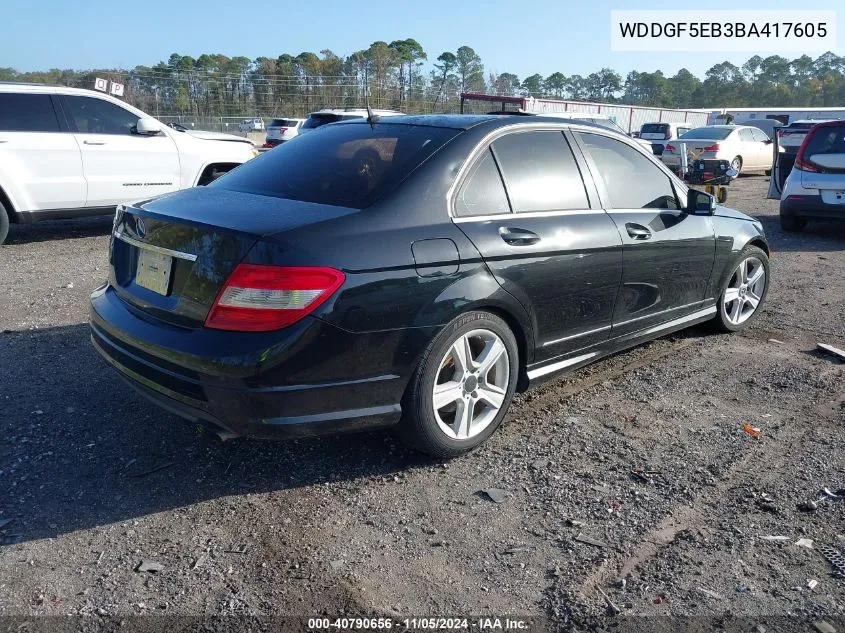 2011 Mercedes-Benz C 300 Luxury/Sport VIN: WDDGF5EB3BA417605 Lot: 40790656