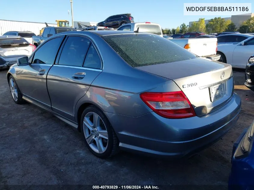 2011 Mercedes-Benz C 300 Luxury/Sport VIN: WDDGF5EB8BA511186 Lot: 40793829