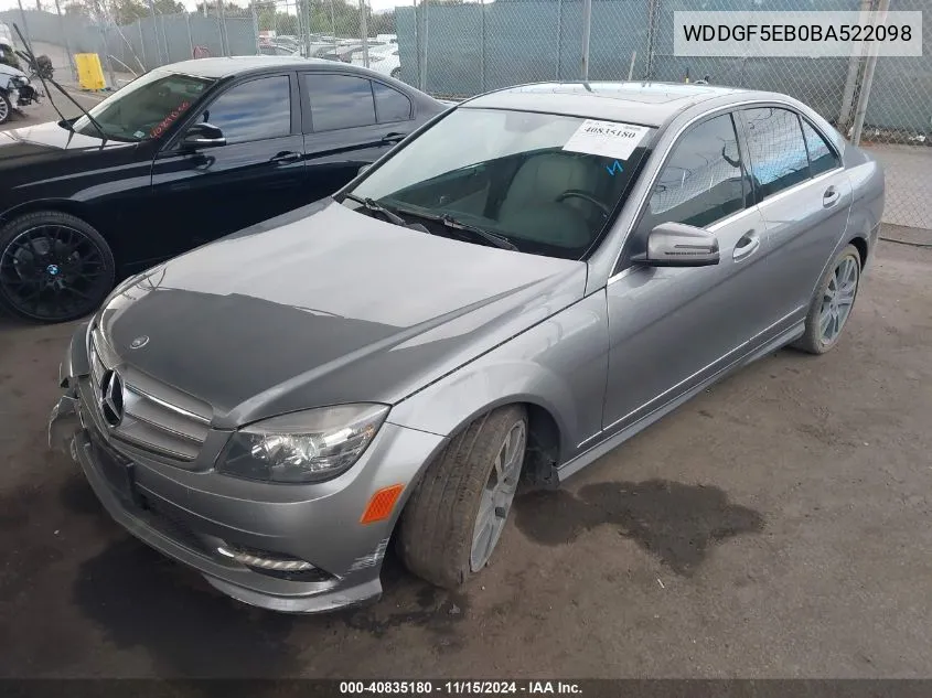 2011 Mercedes-Benz C 300 Luxury/Sport VIN: WDDGF5EB0BA522098 Lot: 40835180