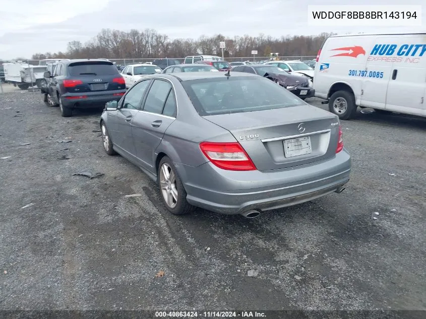 2011 Mercedes-Benz C 300 Luxury 4Matic/Sport 4Matic VIN: WDDGF8BB8BR143194 Lot: 40863424