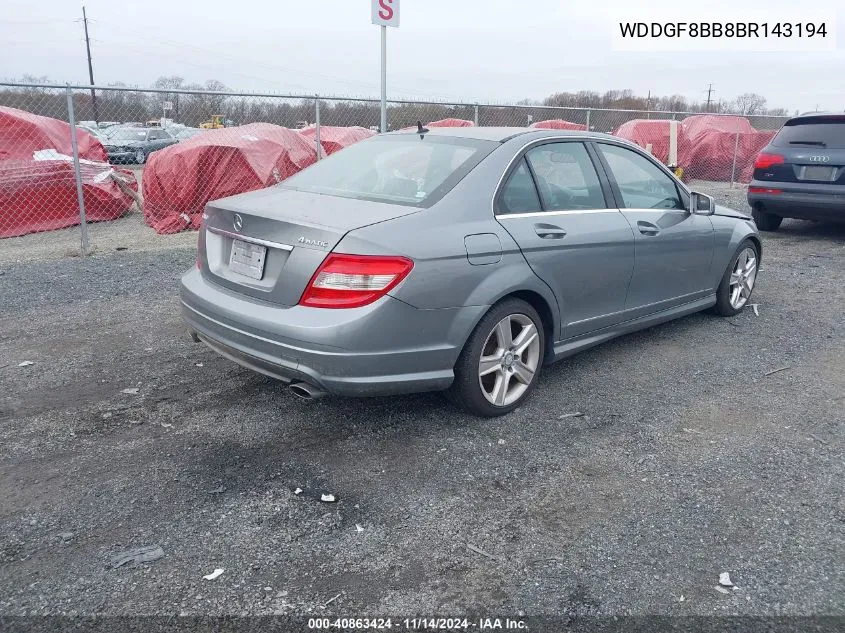 2011 Mercedes-Benz C 300 Luxury 4Matic/Sport 4Matic VIN: WDDGF8BB8BR143194 Lot: 40863424