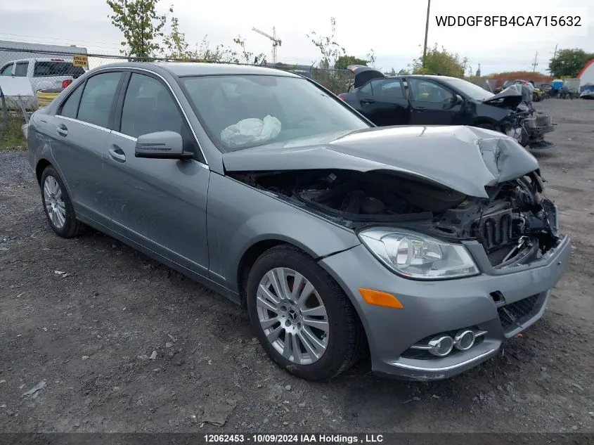 2012 Mercedes-Benz C-Class VIN: WDDGF8FB4CA715632 Lot: 12062453