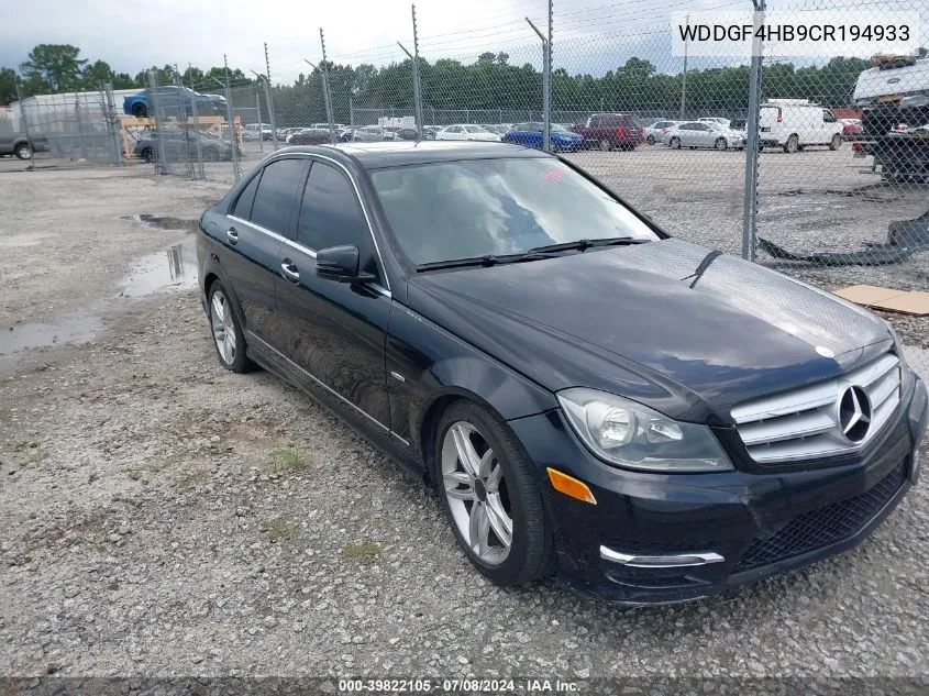 2012 Mercedes-Benz C 250 Luxury/Sport VIN: WDDGF4HB9CR194933 Lot: 39822105