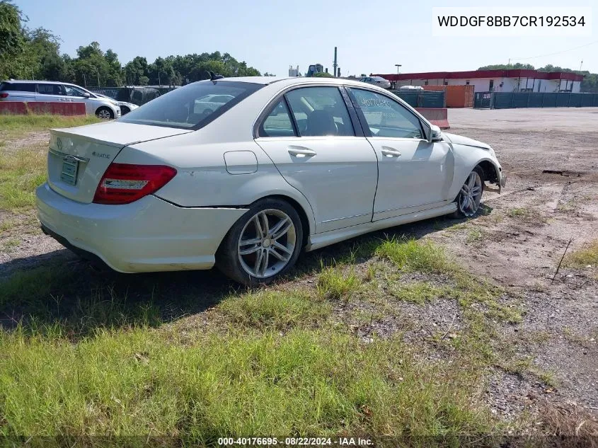 2012 Mercedes-Benz C 300 Luxury 4Matic/Sport 4Matic VIN: WDDGF8BB7CR192534 Lot: 40872584