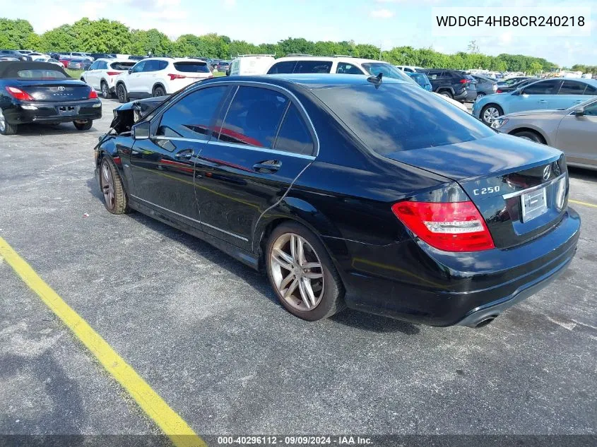 2012 Mercedes-Benz C 250 Luxury/Sport VIN: WDDGF4HB8CR240218 Lot: 40296112